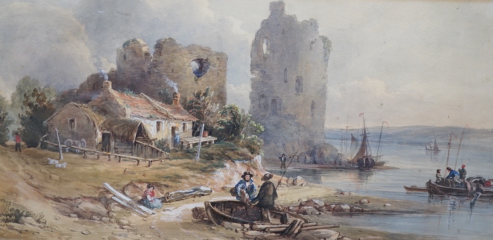 Louis Laurent Razé (1805-1872), watercolour, 'Flint Castle', inscribed verso, 24 x 48cm